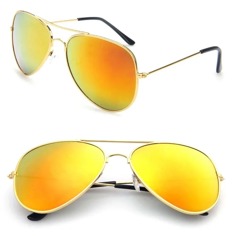 Old School 80s 90s Cop Pilot Mens  Style Red & Yellow Mirrored Sunglasses